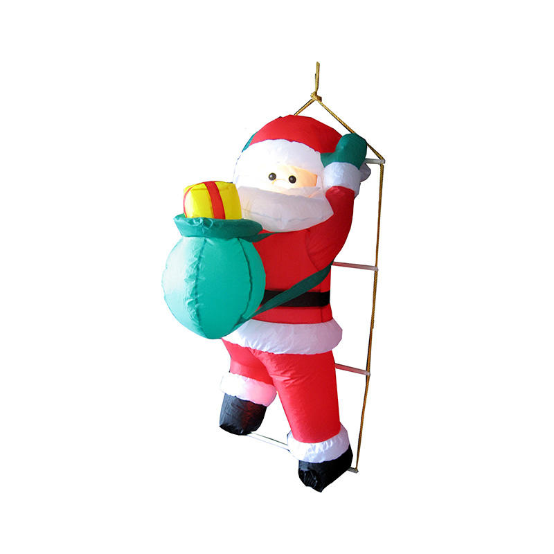 热户外充气圣诞老人在圣诞节装饰的绳梯上
